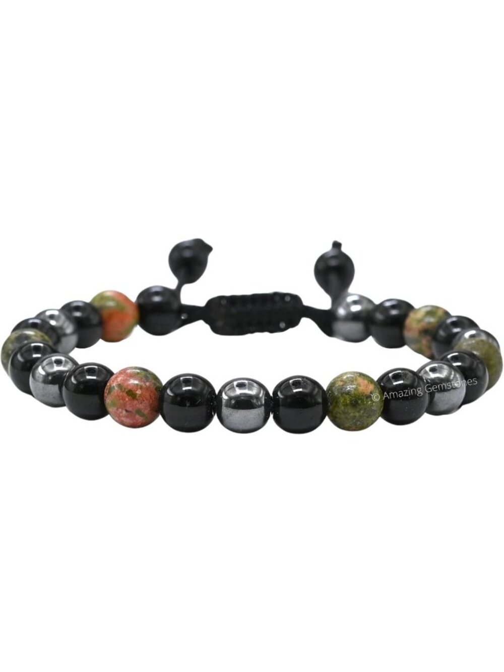 Healing Gemstone Bracelet Set - Unakite, Black Obsidian & Hematite for Stress